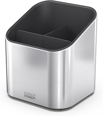 Joseph Joseph Surface - Stainless-steel Utensil Pot Caddy with non-slip feet and dividers, fingerprint-proof Utensils and Gadgets holder - Grey