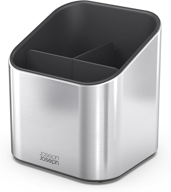 Joseph Joseph Surface - Stainless-steel Utensil Pot Caddy with non-slip feet and dividers, fingerprint-proof Utensils and Gadgets holder - Grey