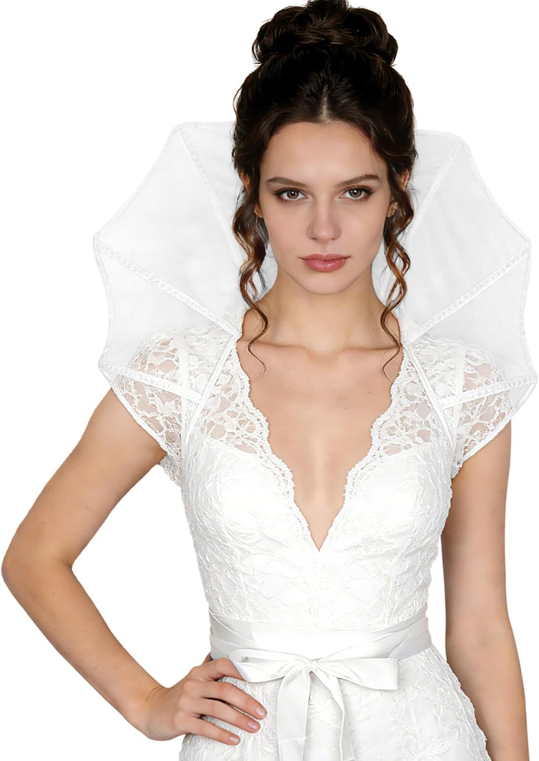 Gothic Victorian Lace Stand Up Collar with Boning Vampire Queen Neck Collar for Halloween Cosplay