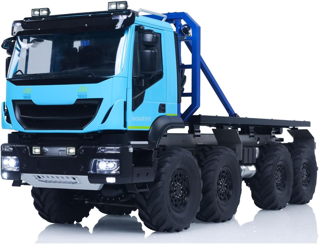 1/14 8x8 RC Rock Crawler Climbing Car Vehicle RC Flatbed Truck Model Sounds Lights Motor ESE Servo I6S Radio Controller Blue