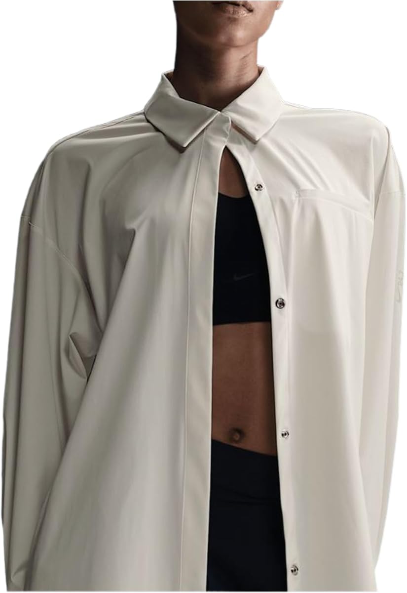 24.7 PerfectStretch Women's Dri-FIT Oversized Long-Sleeve Shirt (HM8385-133, Sail/Light Bone) Size Medium