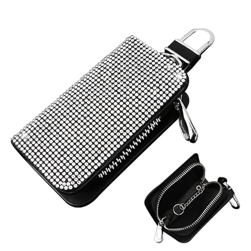 BetterJonny Bling Crystal Car Key Case, Universal Key Fob Cover Case Fob Holder Keychain Car Key Case Car Leather Holder Cover Case for Car Motorcycle Key Fob Protector (Silver), Silver