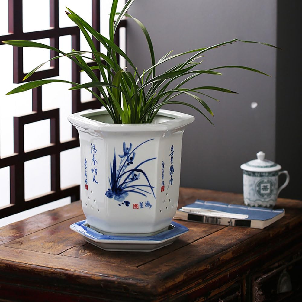DFGHNBVC Blue And White Porcelain Flowerpot Decorative Flower Pot Succulent Gardening Pot Ceramic Planter Small Plant Garden Flowerpots Office Ceramics China Vintage,Blue