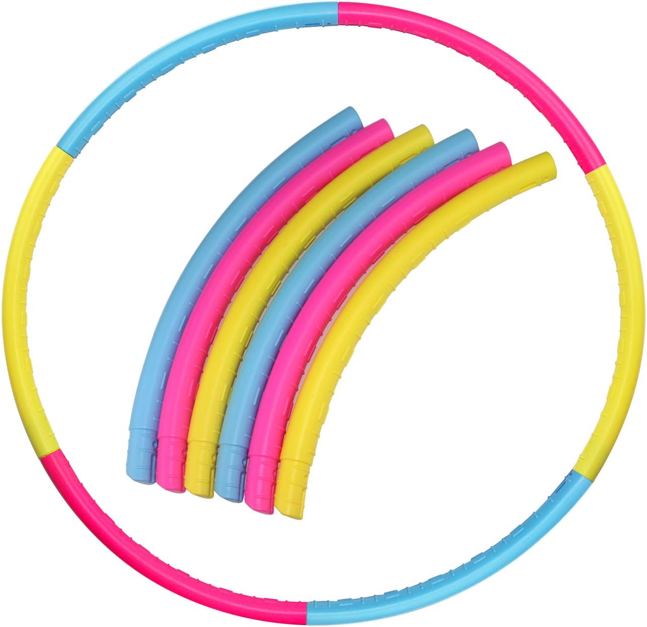 Kids Hoola Circle 27 Inches Detachable Plastic Hoola Circle Detachable Tubes for Hoola Circle with 3 Colors and 6 Sections for Fitness Gymnastics Dance Games Pet Training