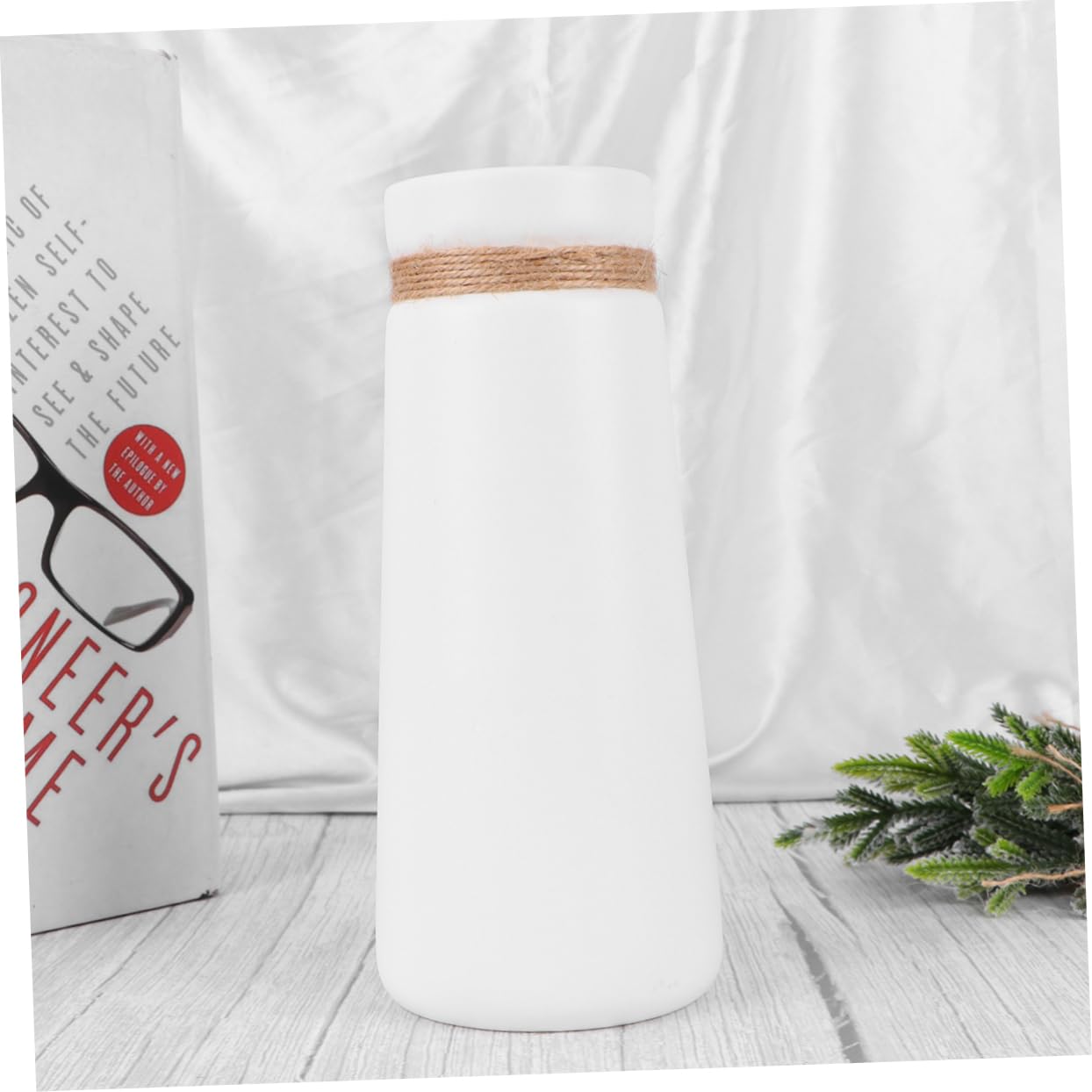 Jarrón de Cerámica Blanco Cuerda para Decoración de Escritorio | Estilo Moderno y Creativo, Pieza de Hogar sin Plantas, Acabado Sencillo