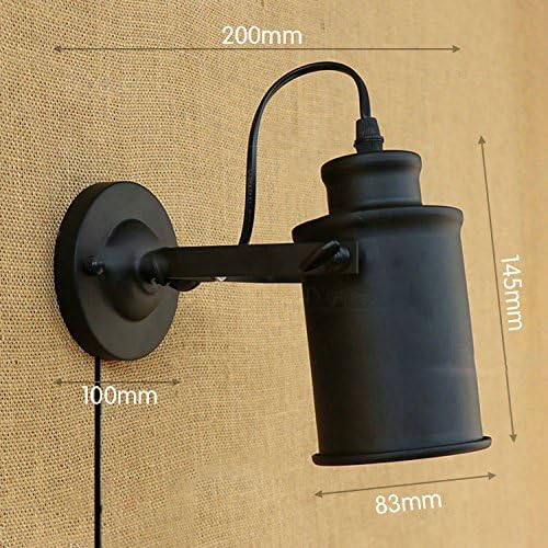 Kiven Metal Pail Wall Sconces 1-Light Plug-in Lighting Minimalist Loft Vintage Wall Lamp for Living Room Bar Loft Bulb Included (Black)