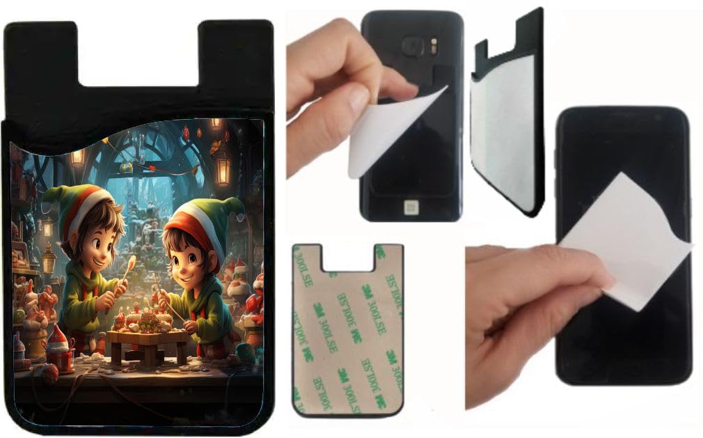 Island Gifting - Two Elves in Santas Workshop - Stick-on ID Card Holder for iPhone/Galaxy/Google Android Cases