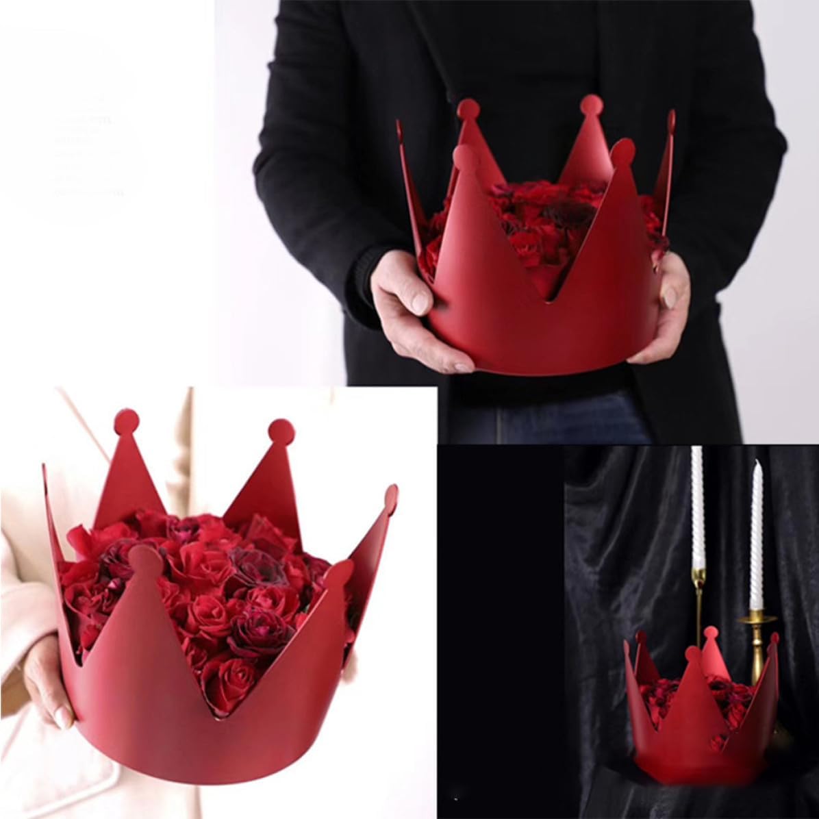 Gadpiparty Crown Shaped Gift Box Metal Plastic Jewelry Candy Box Red image 4