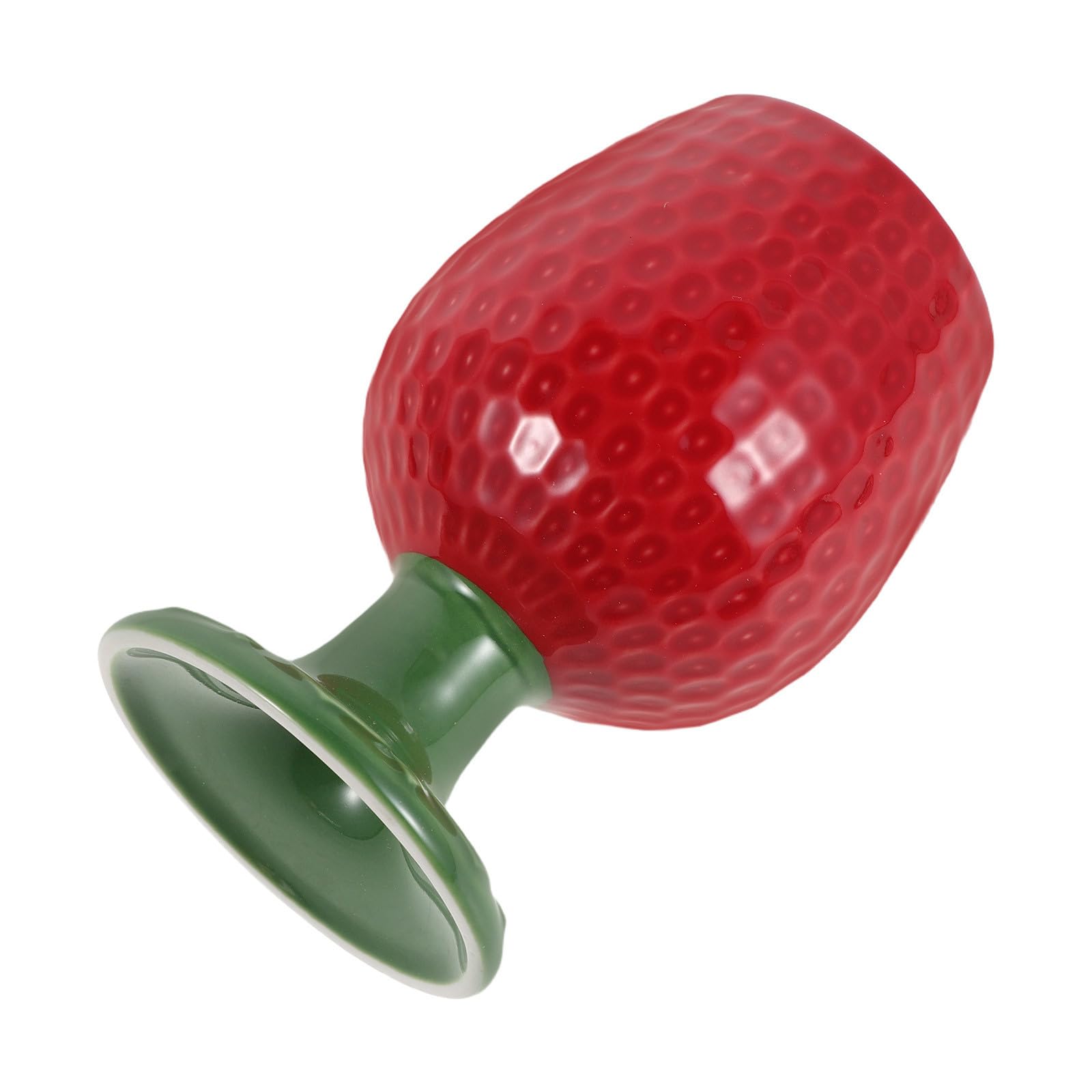 Copa de vino de cerámica roja de 300ml con diseño de fresa y pie alto ergonómico