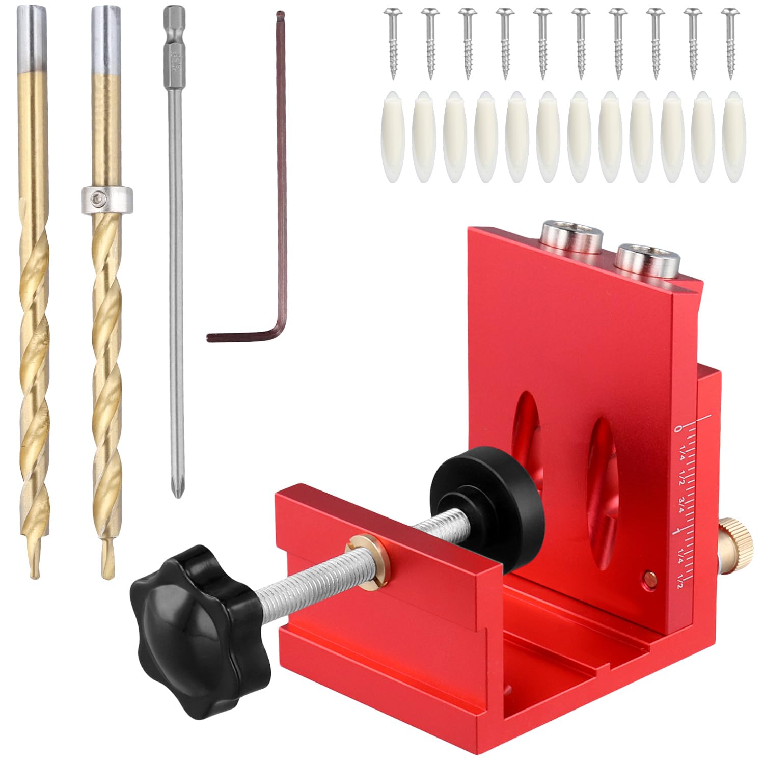 QWORK® Kit de Guia Taladro de Carpinteria, Plantilla de Perforación de Agujeros Inclinados de 15° con 2 Brocas HSS