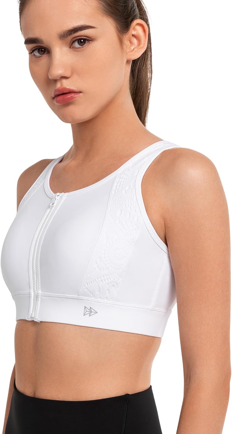 Yvette Lace Front Zip Sports Bras for Women High Impact Running Bras for Large Bust