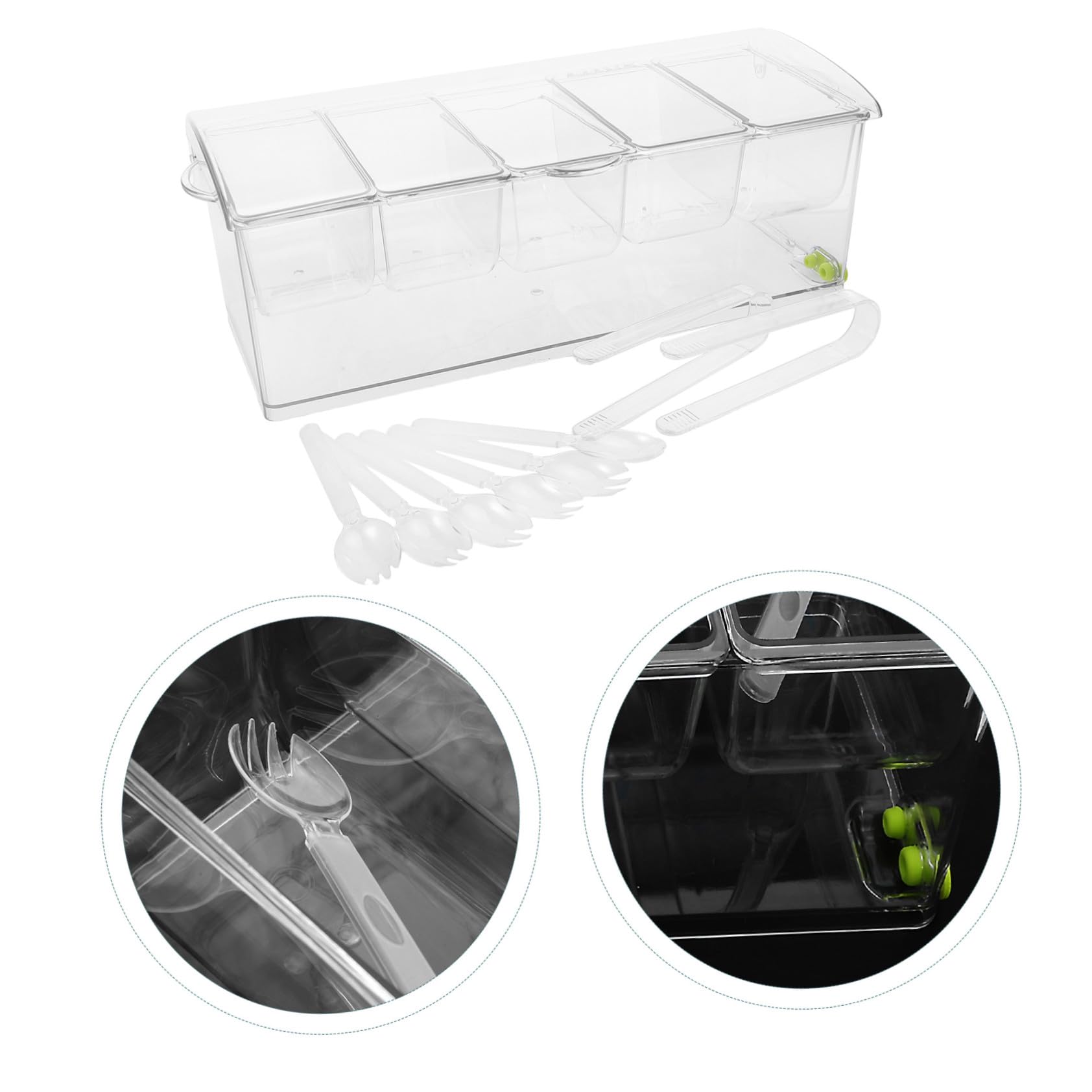 Mikinona Plateau à Condiments Réfrigéré Plastique Compartiments avec Couvercle Bac Froid pour Fruits Légumes Sauces Buffet Self-service avec Accessoires Plateau de Service Polyvalent