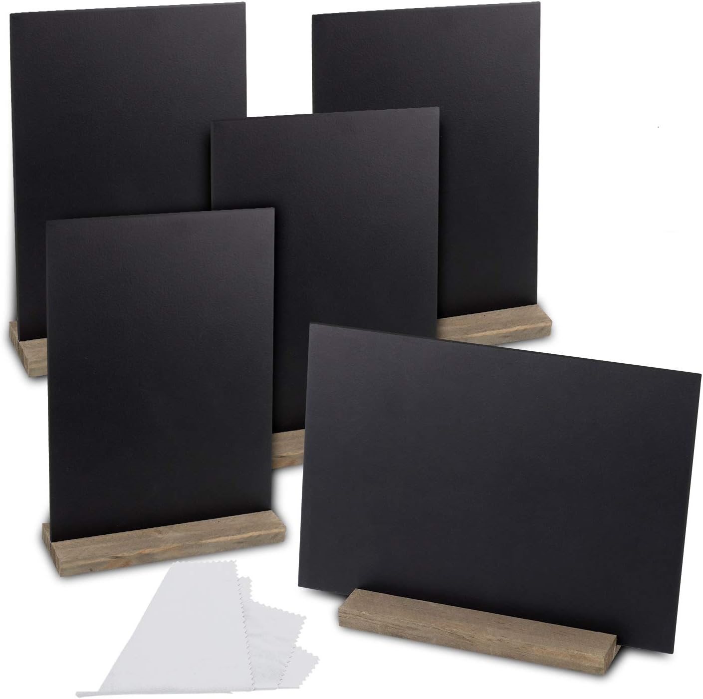 Whaline Mini Chalkboard Signs Double Sided Small Blackboard Message Tabletop Board with Wooden Vintage Stands for School, Wedding, Birthday, Bar and Party Event Decoration, 5 Sets (6x9")