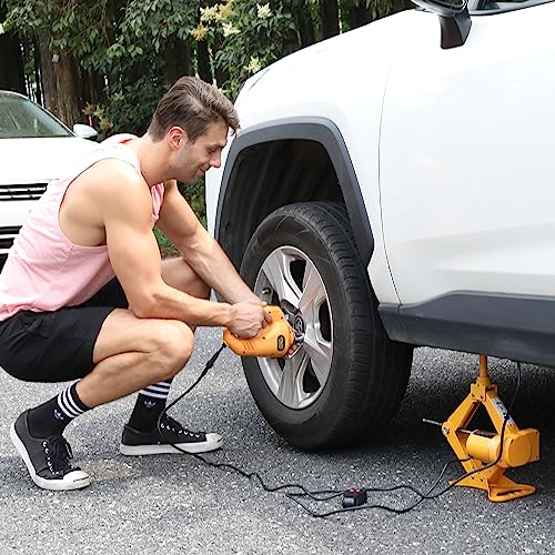 Trihelper Electric Car Jack Kit - 12V Trailer Floor Jack Stands Set 3 Ton Vehicle Scissor Car Lift For Tire Change & Road Emergencies With Impact Wrench And Tire Pump #TOP4