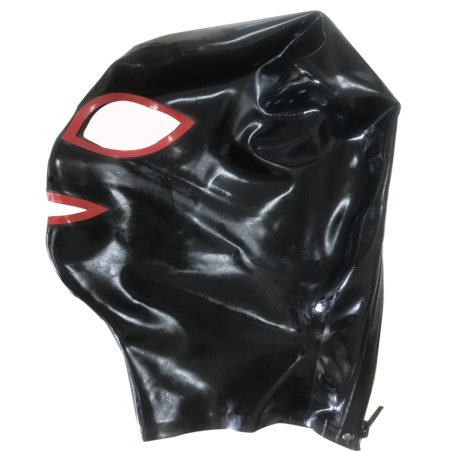 MFMYEE Masque en latex avec cagoule, yeux et bouche découverts, style SM bondage, idéal pour cosplay, Halloween et autres fêtes. Fermeture éclair. (M)