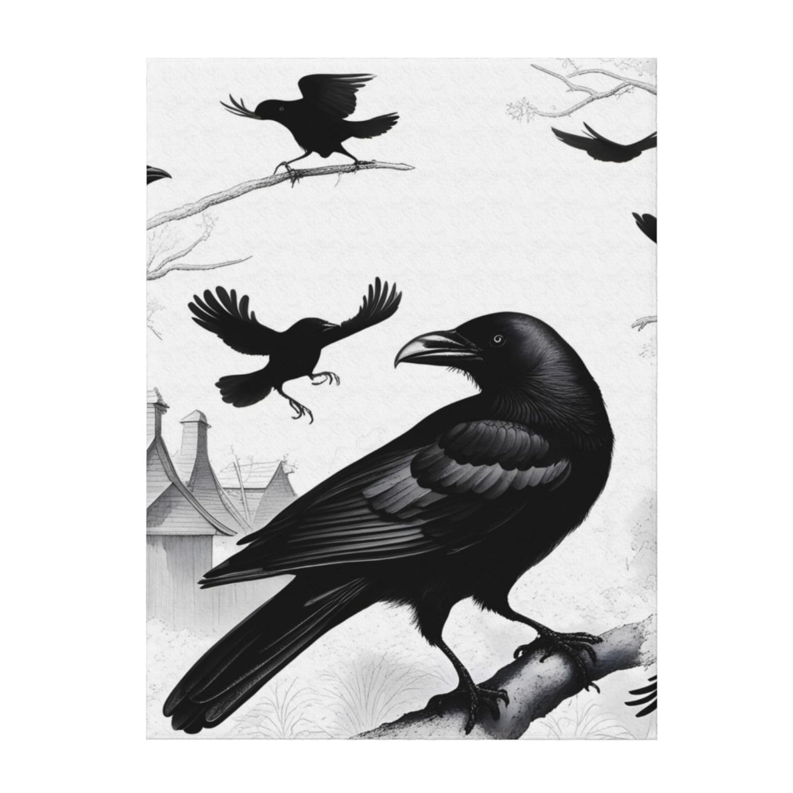 Couverture corbeau noir légère et chaude fini les nuits froides sur le lit