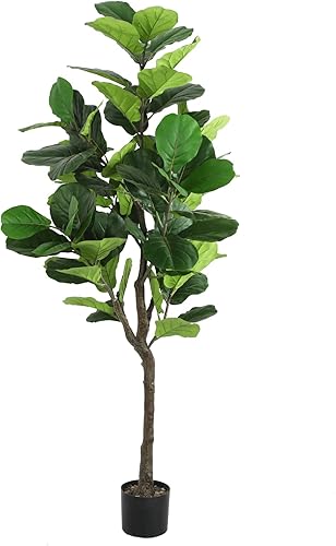 SZHLUX Higuera de hoja de violín sintético de 70 pulgadas Ficus Lyrata plantas artificiales para decoración del hogar regalo de interiores y