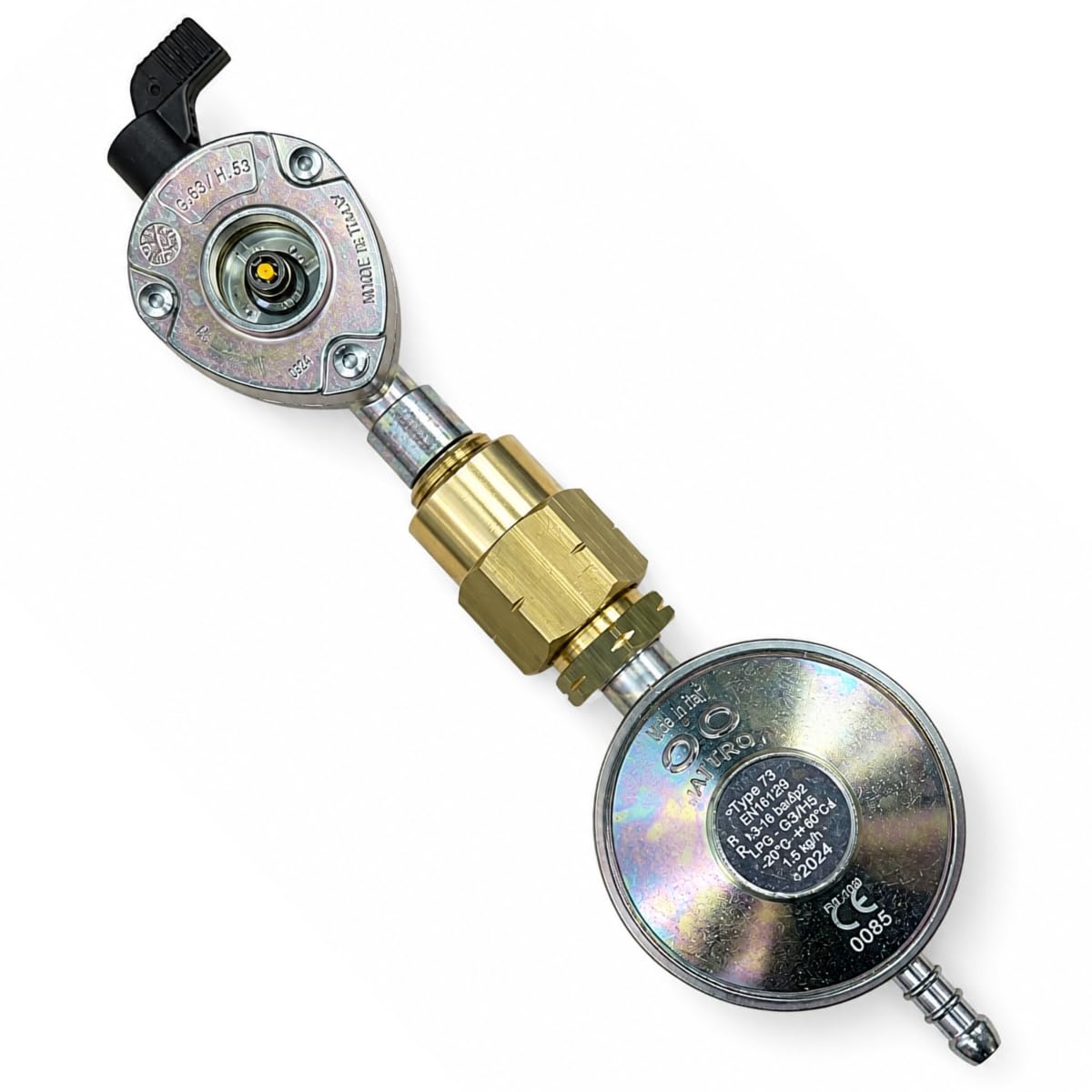 Zestaw adapterów do butli gazowej 21 mm z regulatorem gazu 37 Mbar i złączką do nakrętek