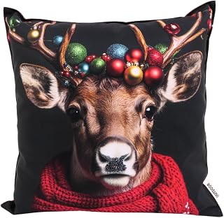 CB Home & Style Outdoor Garten Kissen Wasserabweisend 45x45cm Landhausstil Hirsch Weihnachten Winter - Outdoorkissen Hirsch 2