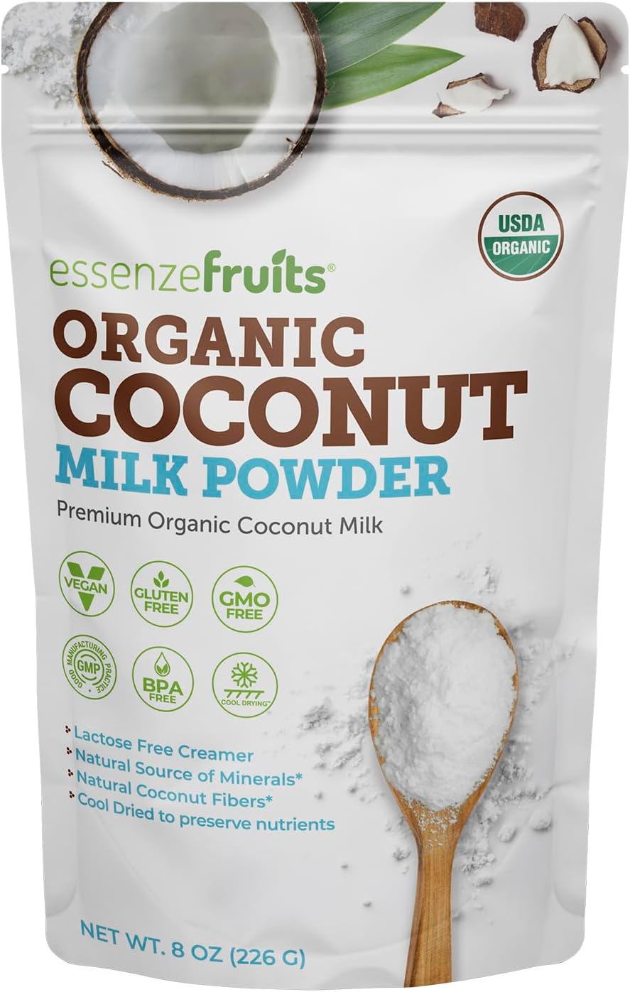 Pure Organic Coconut Milk Powder - Premium Maltodextrin Free, No Sugar Added, Dairy Free, USDA Organic, Vegan, Keto & Paleo Friendly, No Additives, Pre Biotic Fibers, 27 Servings - 8 Oz