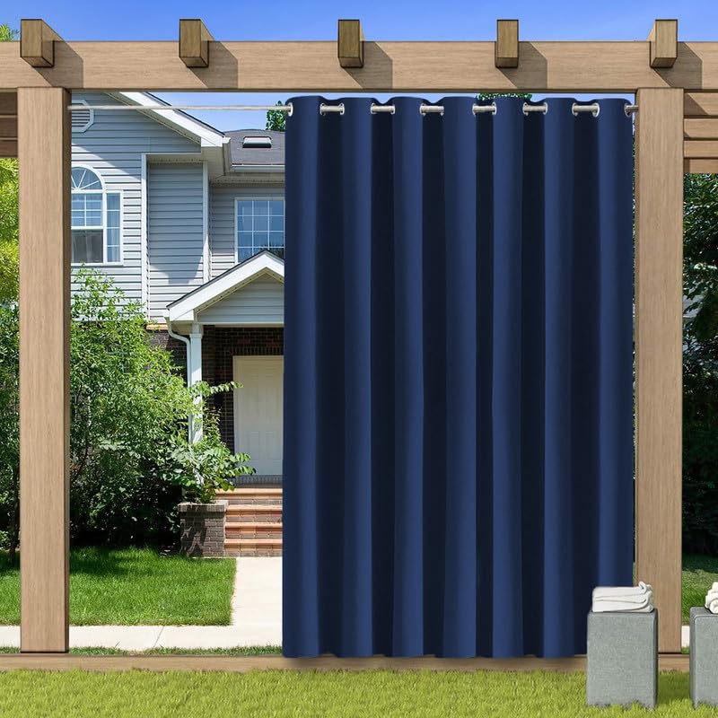 BliRiki Indoor Outdoor Blackout Curtain, Thermal Insulated Waterproof Outdoor Curtains for Patio Gazebo Pergola, Privacy Protection Room Divider Curtain for Bedroom, 1 Panel, W52 xH72, Navy Blue