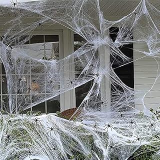 RFWIN 60g Halloween Spider Web Decoration 30pcs Fake Spiders, Halloween Cobwebs Stretchable Fake Spider Web for Spooky Halloween Party Decorations Bar Haunted House Yard Decor Supplies