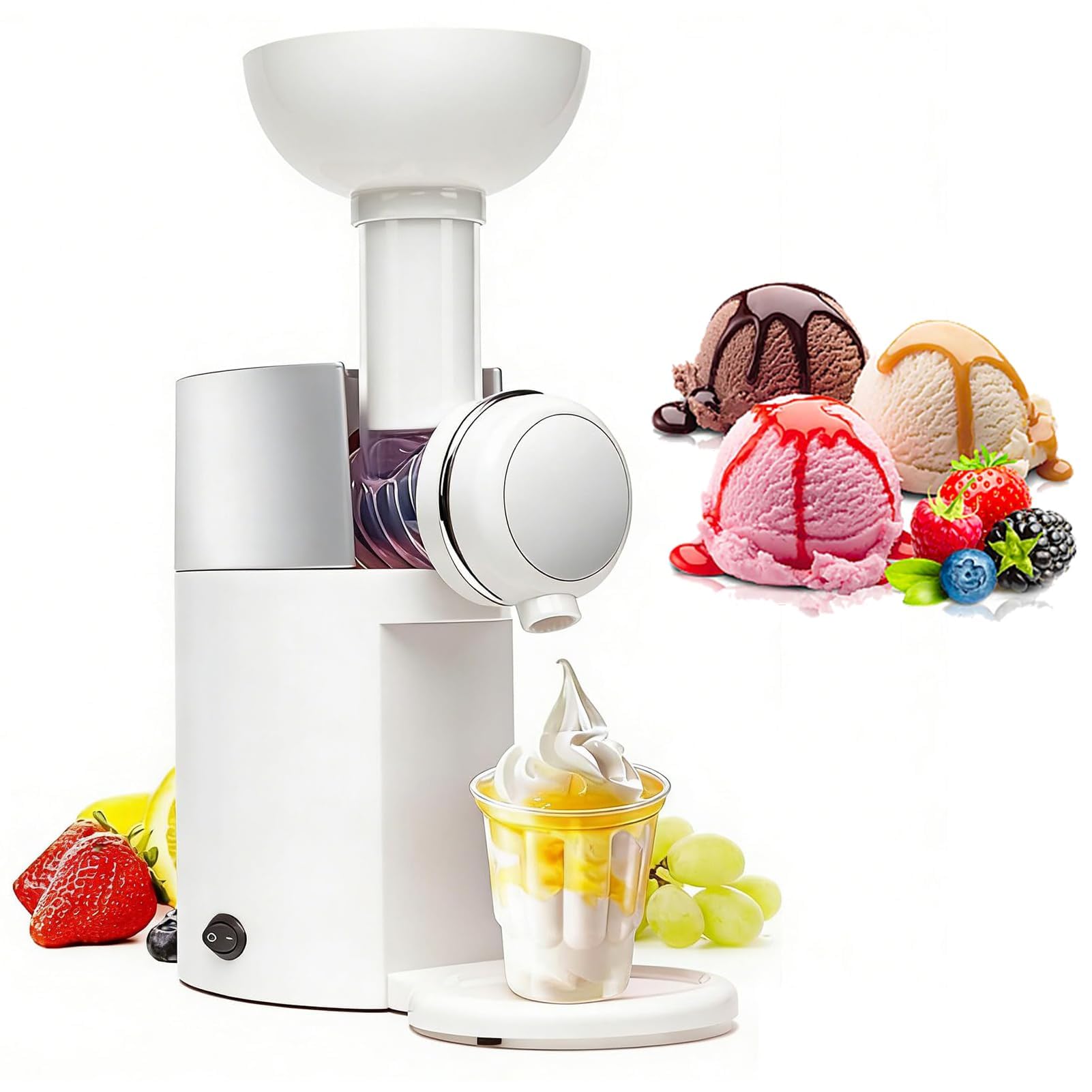 Ghygetrich Ice Cream Maker, Soft Serve Ice Cream Machine Soft Ice Cream Machine Ice Cream Maker Machine White