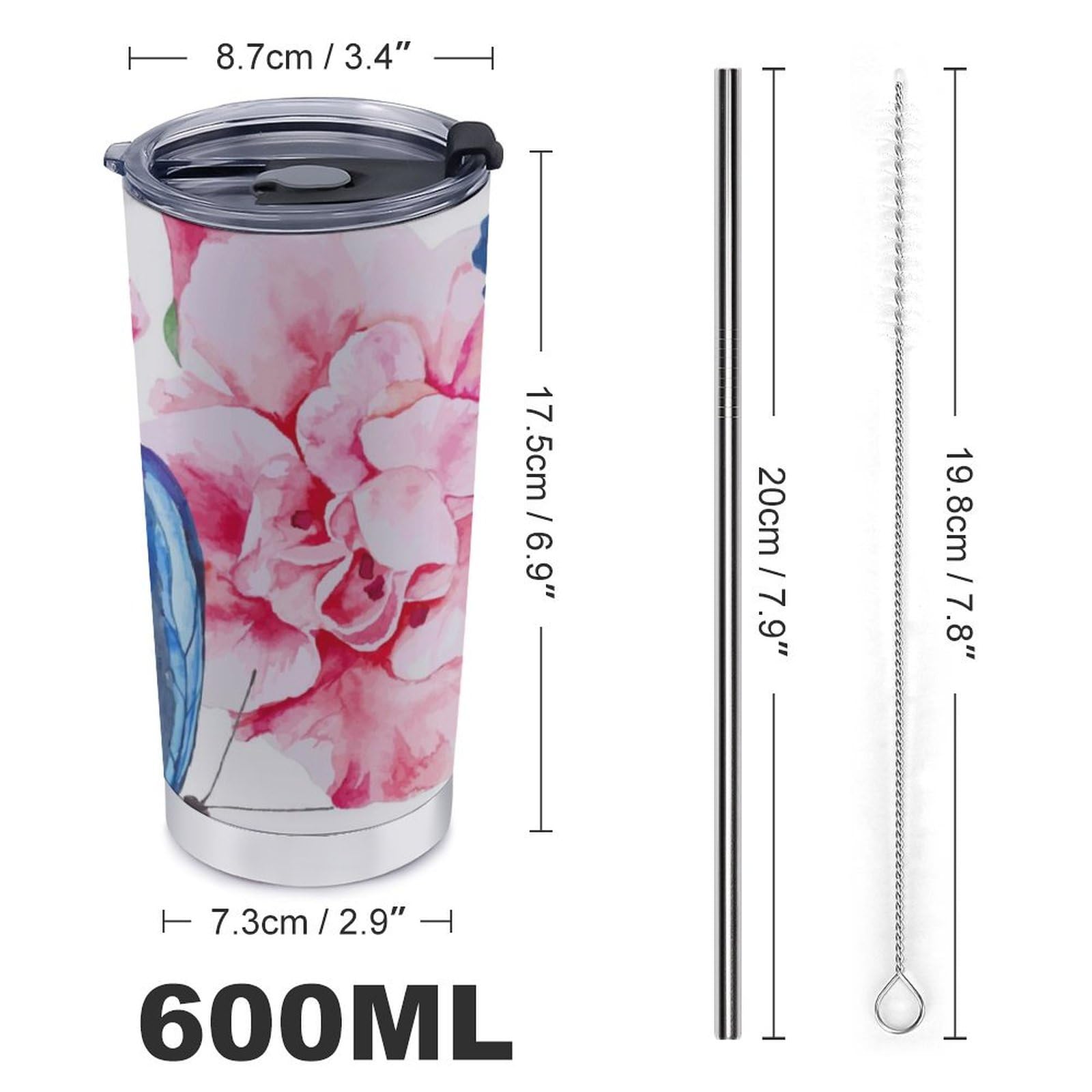 Azalea and Blue Butterflies Insulated Car Cup Travel Coffee Mug 20oz Reusable Tumblers with Lid