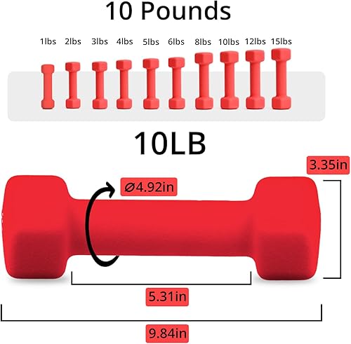 Vista 2 de Portzon Mancuernas con Pesos 10 Opciones de Colores Compatibles con Juego de 2 Mancuernas de Neopreno, 1-15 Libras, Antideslizantes, No se Ruedan
