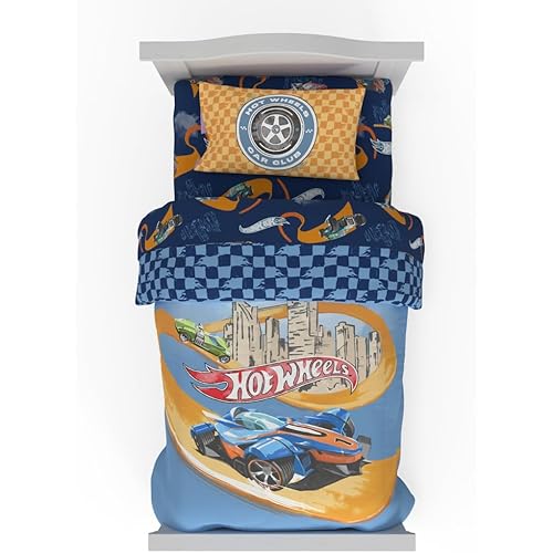 Franco Hot Wheels Race Track 4 Piece Toddler Bed Set – Super Soft & Cozy Reversible Microfiber Comforter and Sheets (Officially Licensed Product)