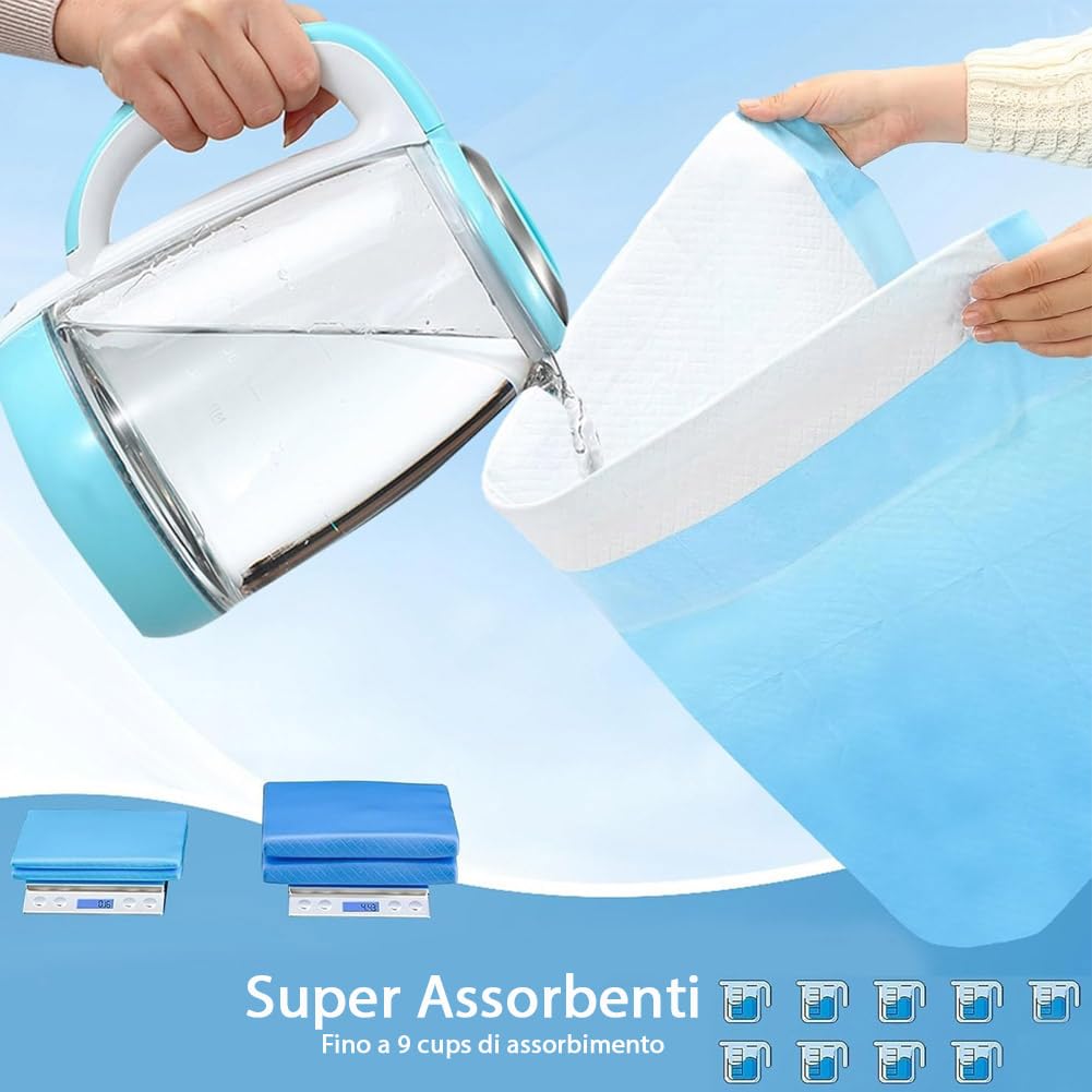 BAKAJI 120 Traversine per Animali Super Assorbenti Blu, Tappetini Extra Large Igienici Anti Perdita per Cani, Gatti, Conigli, Multiuso, Teli per Pipì, Traversina Asciugatura Rapida (60 x 60 cm)