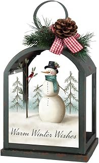 Warm Winter Wishes Arched Lantern - Holiday Flameless Candle Lantern - Decorative Light Up Christmas Lantern