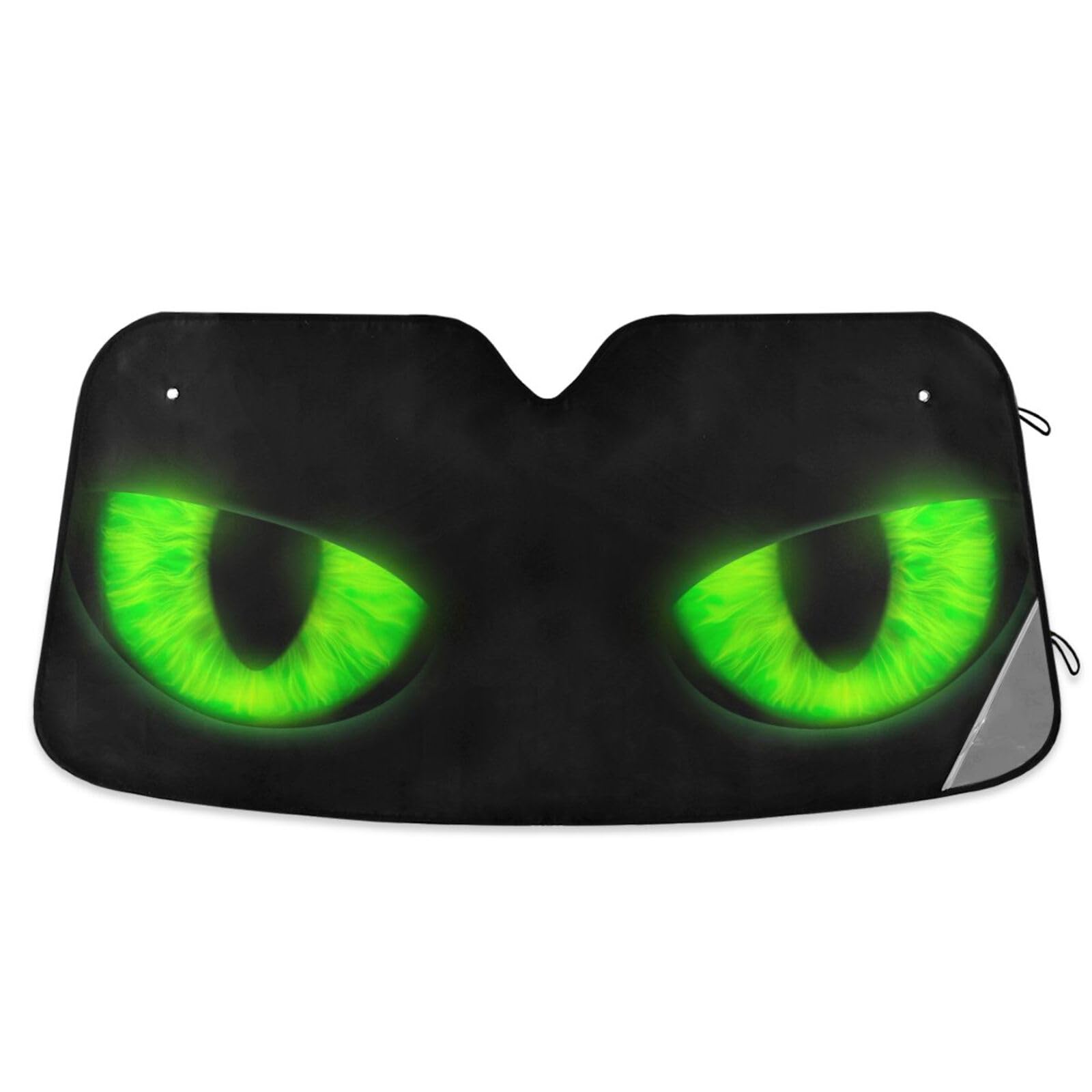 ODAWA Parasol para parabrisas de coche, diseño de ojos de gato, plegable, bloquea los rayos UV y mantiene el vehículo fresco,Ojos de gatos verdes sobre fondo negro,Talla única