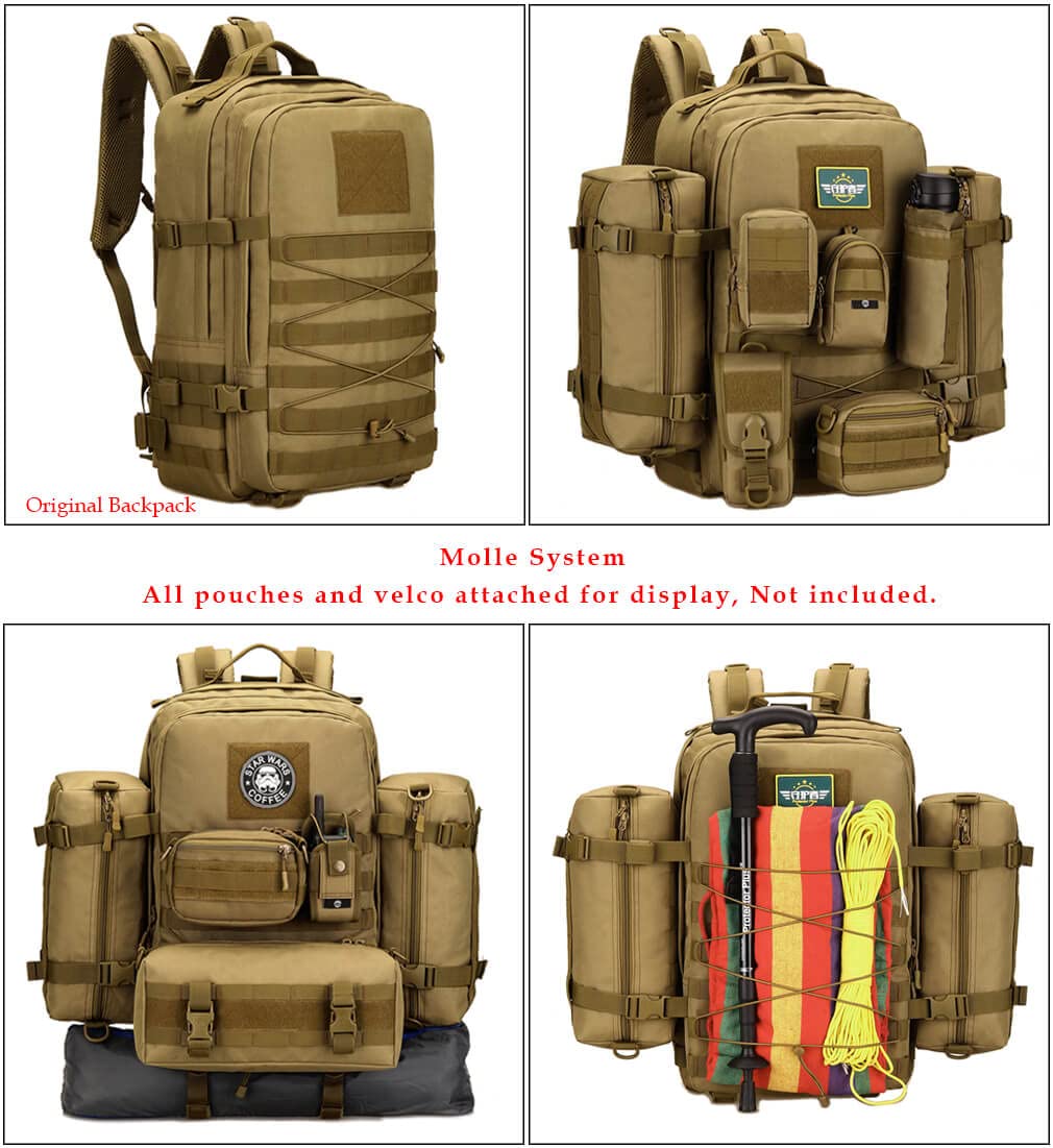 Taktischer Rucksack, 45 l, Wanderrucksack, Molle-Militär-Assault Pack, 43,2 cm (17 Zoll), Laptop-Rucksäcke, Reise, Tagesrucksack für Outdoor, Camping, Angeln, Trekking, Jagd, Schwarz