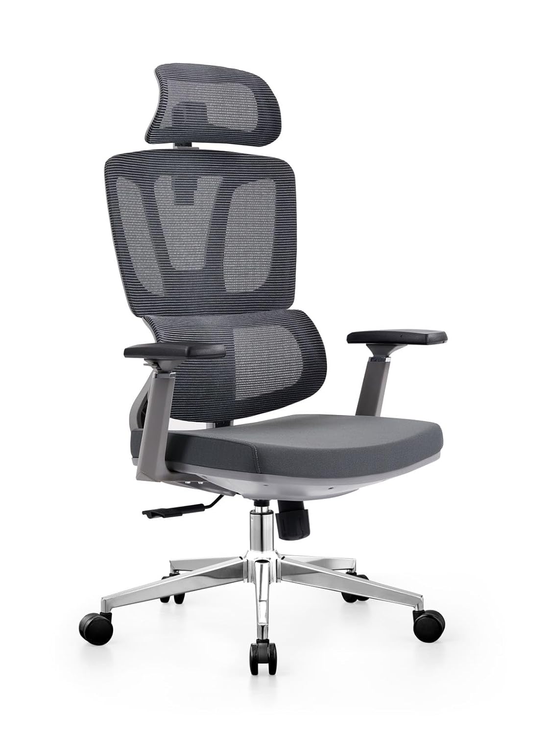 Creative Ergonomic Office Chair with Headrest, Mesh Back, Adjustable Arms, Grey | (Pack of 1)(Grey)