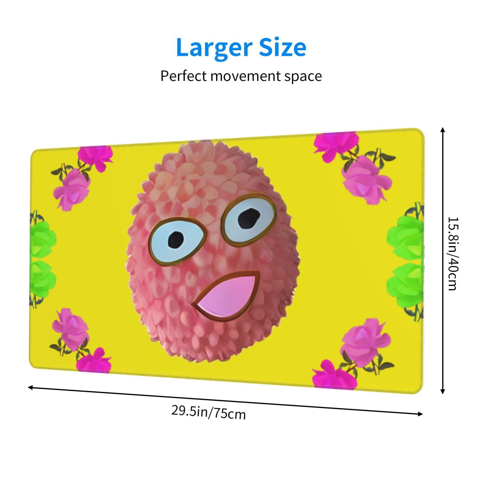 HYTTER Tappetino per mouse in gomma con motivo a litchi sorridente, extra large, 40,6 x 74,9 cm, forte adesione e durata, blocco di precisione dei bordi