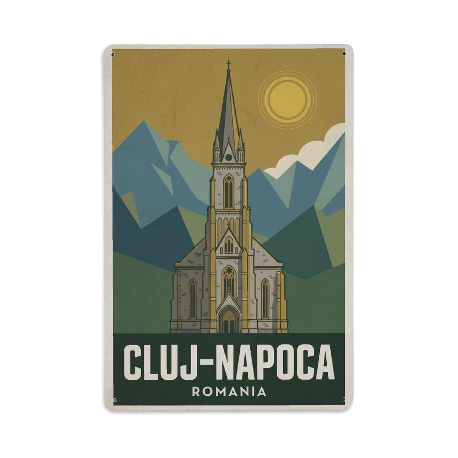 Romania Cluj Napoca Vintage Metal Tin Sign Plaque Wall Decor for Cafe, Club Bar, Office, Garden Metal Poster 8x12Inch