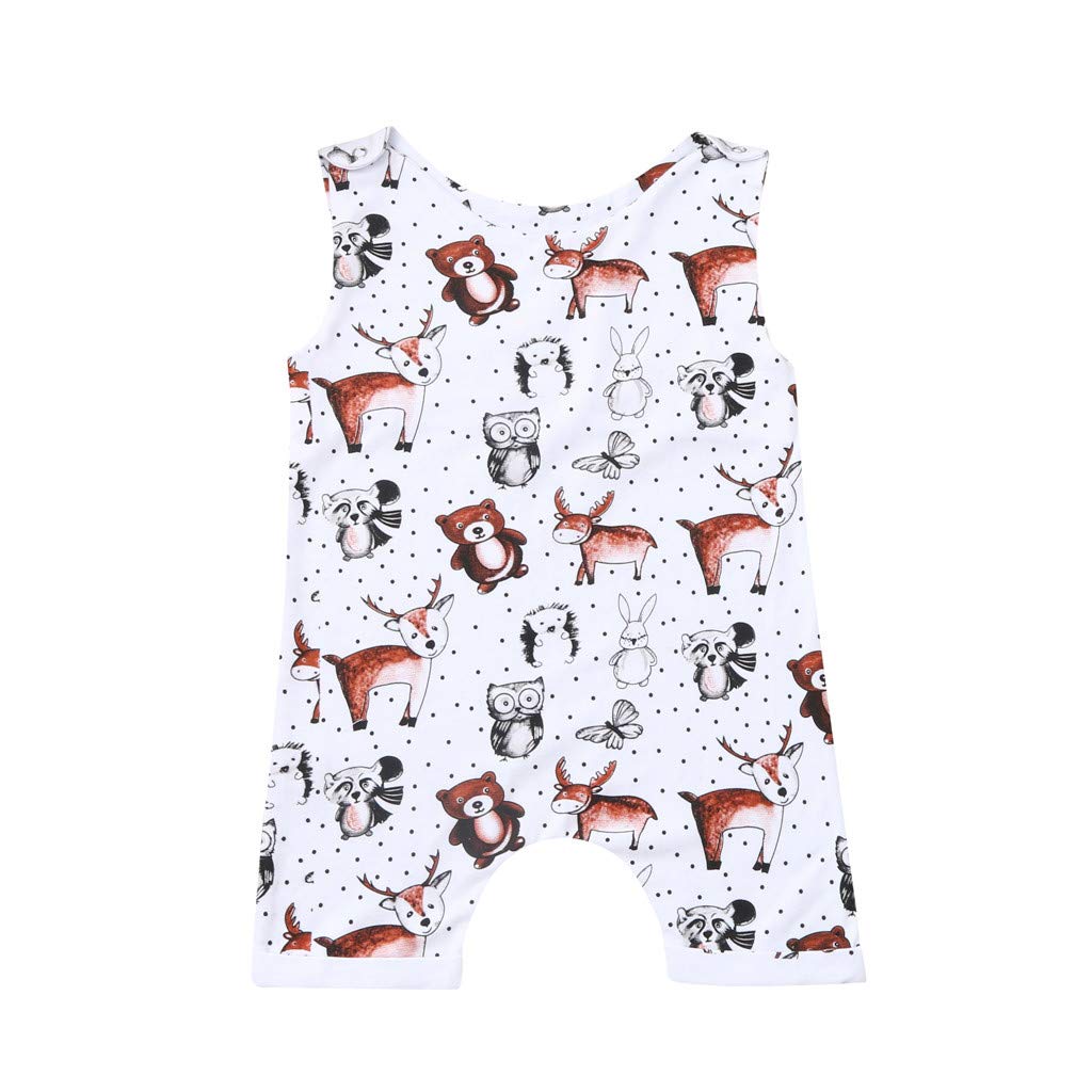 Baby Rompers, Unisex Baby Clothing Sets Sleeveless Cartoon Bear Cow Print Jumpsuit Newborn Infant Bodysuit Summer Short Pyjamas Soft Comfortable Baby Outfit One Pieces for 3-24 Months White