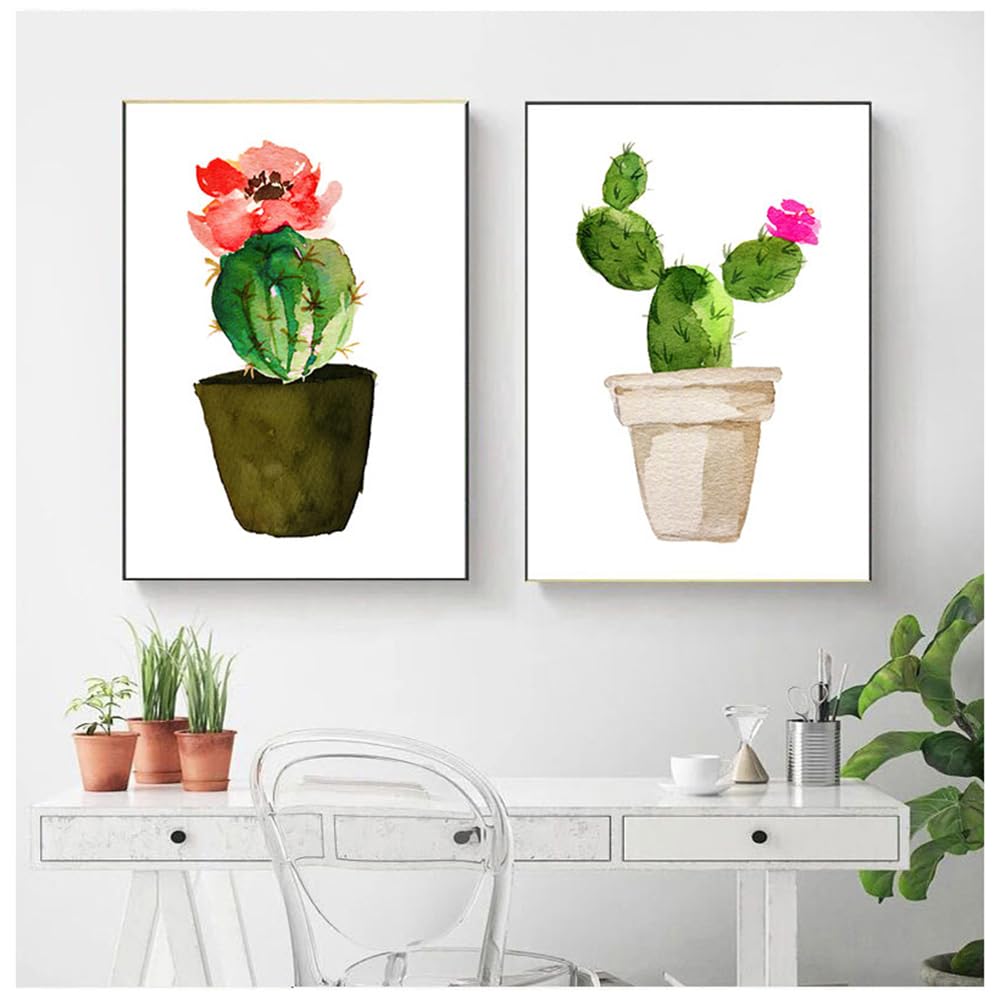 WUHBCZ Art Decor,Abstract Watercolor Plants Cactus Flower Poster Prints Minimalist Art Canvas Painting Wall Picture for Living Kitchen Room Home Decor-40 * 50cm*2PCS (No Frame)