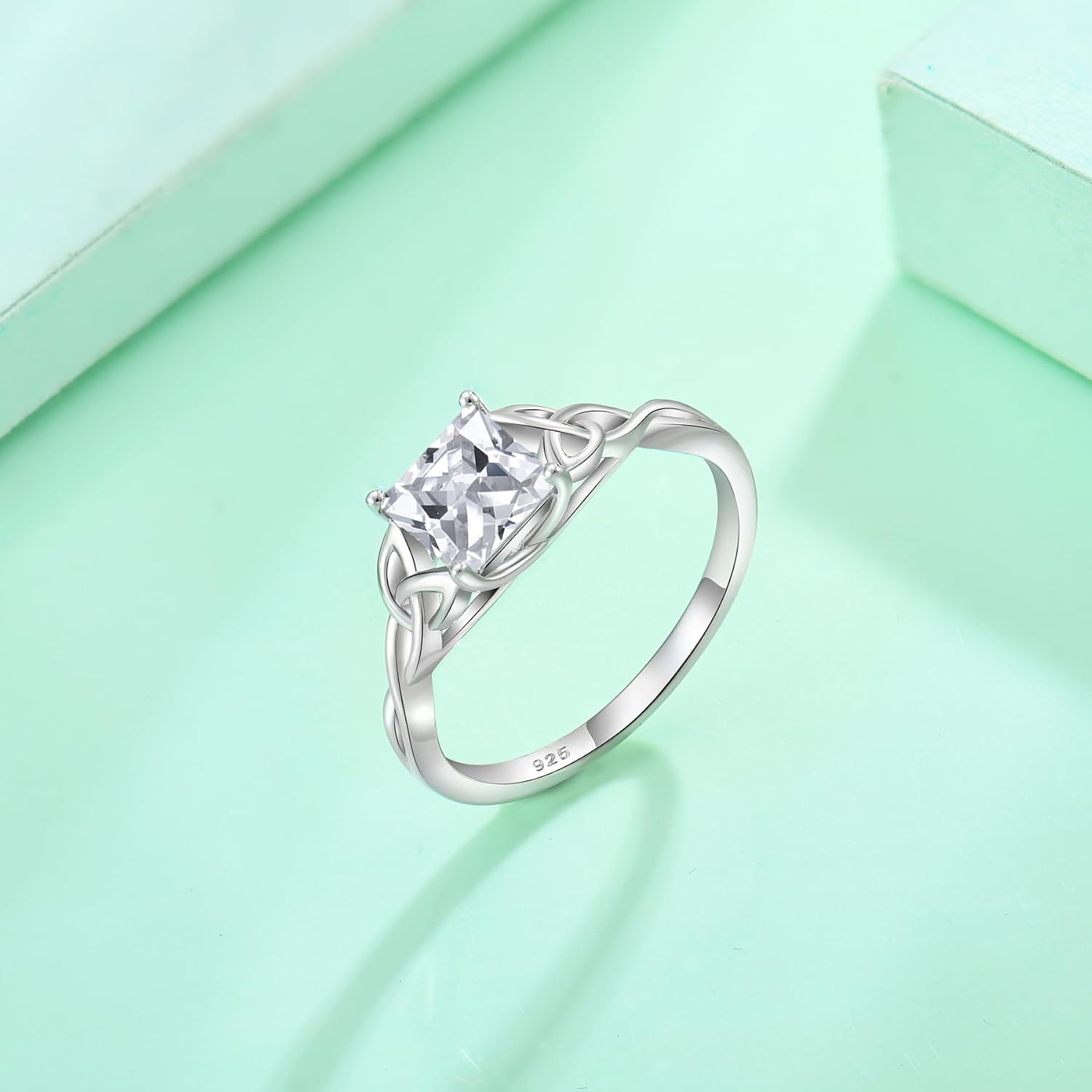 Celtic Knot Ring 925 Sterling Silver Princess Cut Promise Engagement Rings Trinity Irish Ring Birthstone Jewelry Gifts for Women - Image 5