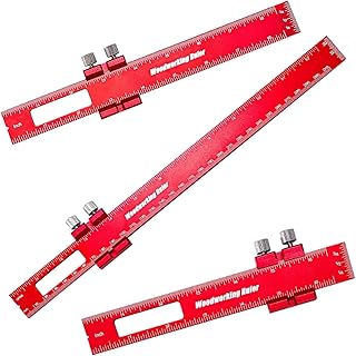 Set of 3 Woodworking Ruler Set, 6/8/12 Inch Adjustable Pocket Ruler with Slide Stops, Durable Aluminum Precision Measuring Tool for Marking Inch, Woodworker, Carpenters, Engineers
