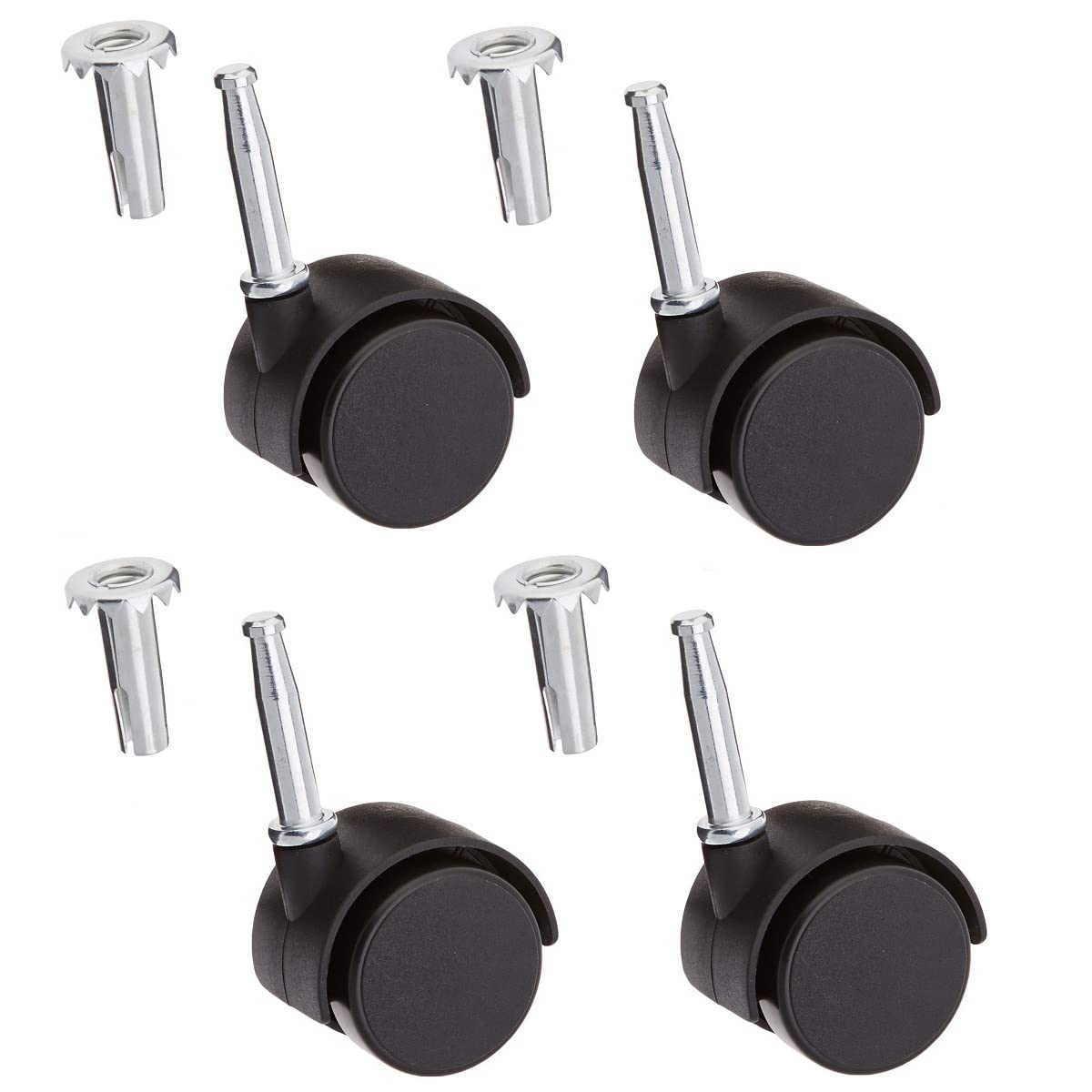 Merriway Black Merriway® Bh06028 (4 Pcs) Castor Caster Twin Wheel Socket Fix, 50Mm - Pack Of 4 Pieces