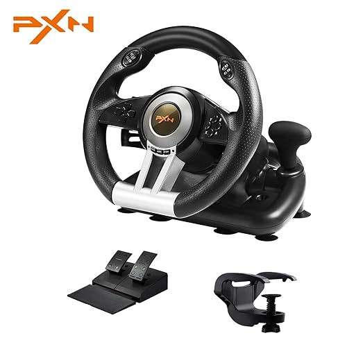PXN PC Steering Wheel V3II 180 Gaming Racing Wheel Driving Wheel, with Linear Pedals and Racing Paddles for Xbox Series XS, PC, PS4, Xbox One,