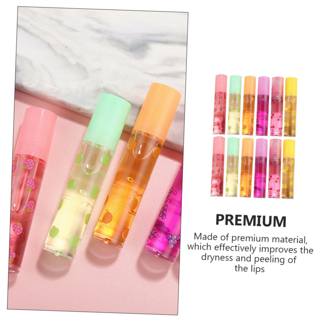 Gatuida 12 Piezas de Brillo Labial Transparente Diseño de Fruta, Hidratante y Portátil, para Mujeres y Niñas en Invierno