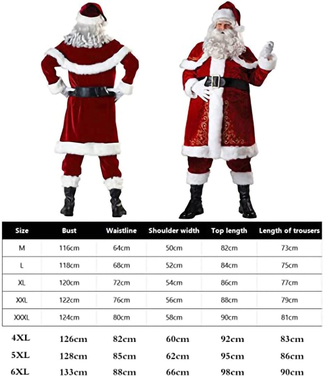 Weihnachtsmann-Kostüm in Übergröße, Weihnachten, 12-teilig, Deluxe-Samt-Weihnachtsmann-Anzug für Erwachsene, Teenager-Kostüm für Damen und Herren