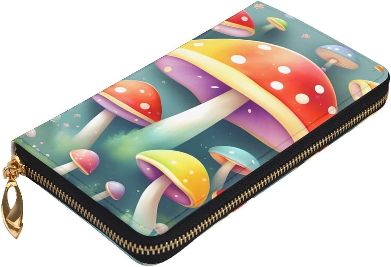 Cute colored mushrooms Women's wallet, clutch wallet, with zipper, large capacity.