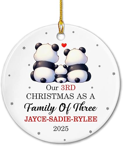 Miniatura 7 de Adorno de cerámica personalizado para familia de 4 muñecos de nieve, nuestra primera Navidad como familia de cuatro, decoración de recuerdo de