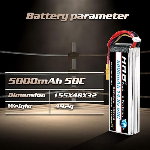Miniatura 3 de HRB 4S 5000mAh Lipo Batería XT90 50C 14.8V RC Lipo Batería Compatible con RC Car Truck Helicóptero Avión Quadcopter Barco