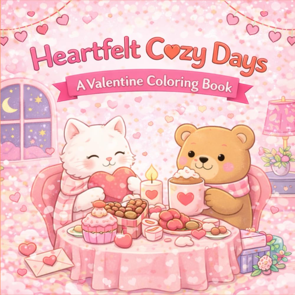 Heartfelt Cozy Days – A Valentine Coloring Book: 50 Cute, Easy & Comforting Coloring Pages for Relaxation, Love, and Cozy Moments
