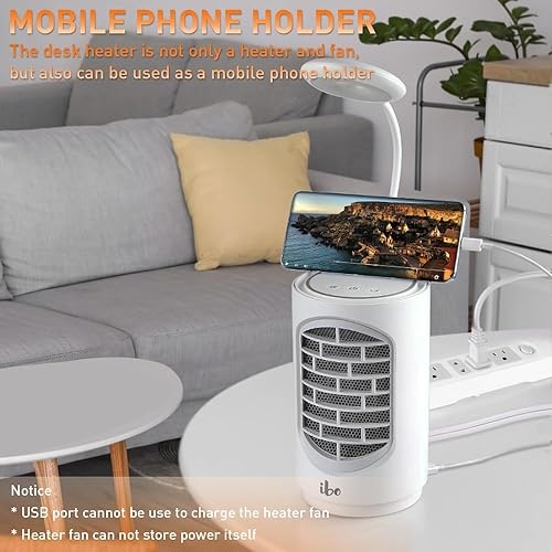 Miniatura 7 de Calentador eléctrico de cerámica pequeño con luz LED, ventilador de calentador de 600 W, calentador de escritorio 4 en 1 para oficina en casa e